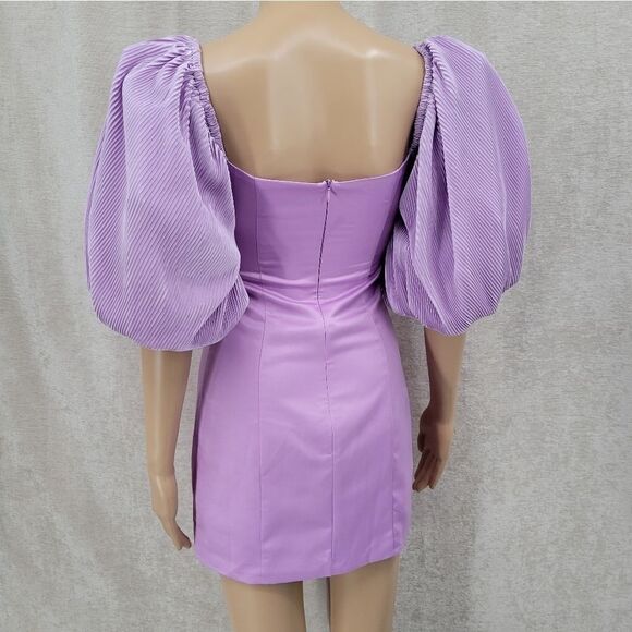 Runway the Label Lenny Purple Lavendar Mini Dress in Iris Cut Out Puffed Sleeves - Picture 5 of 16